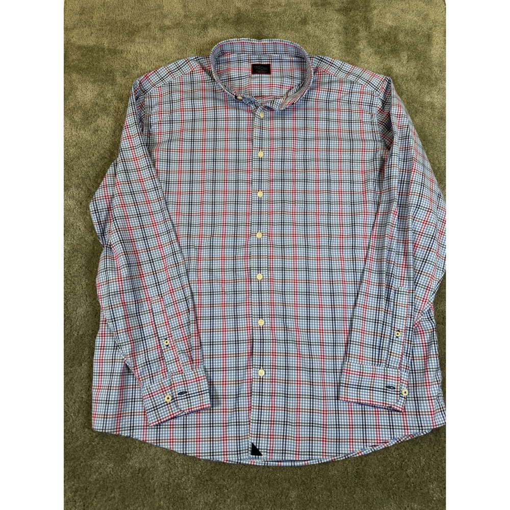 UNTUCKit Scansano Plaid Performance Shirt Mens XXXL Tall 3XL Blue Red 40574